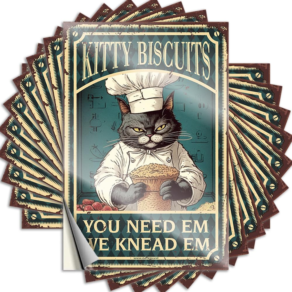 Decal Door Neutral Kitty Biscuits We Knead Em You Need Em for Checkered - Country Easy Peel Removable(12X18CM)