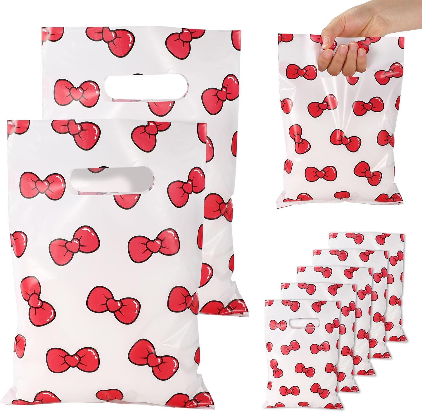 50pcs Cartoon Goodie Bags, 9.84x6.69in Bow Printed Candy Bags with Handle Cute Party Gift Favor for Boys Girls Birthday Baby Shower Holiday Party Supplies
