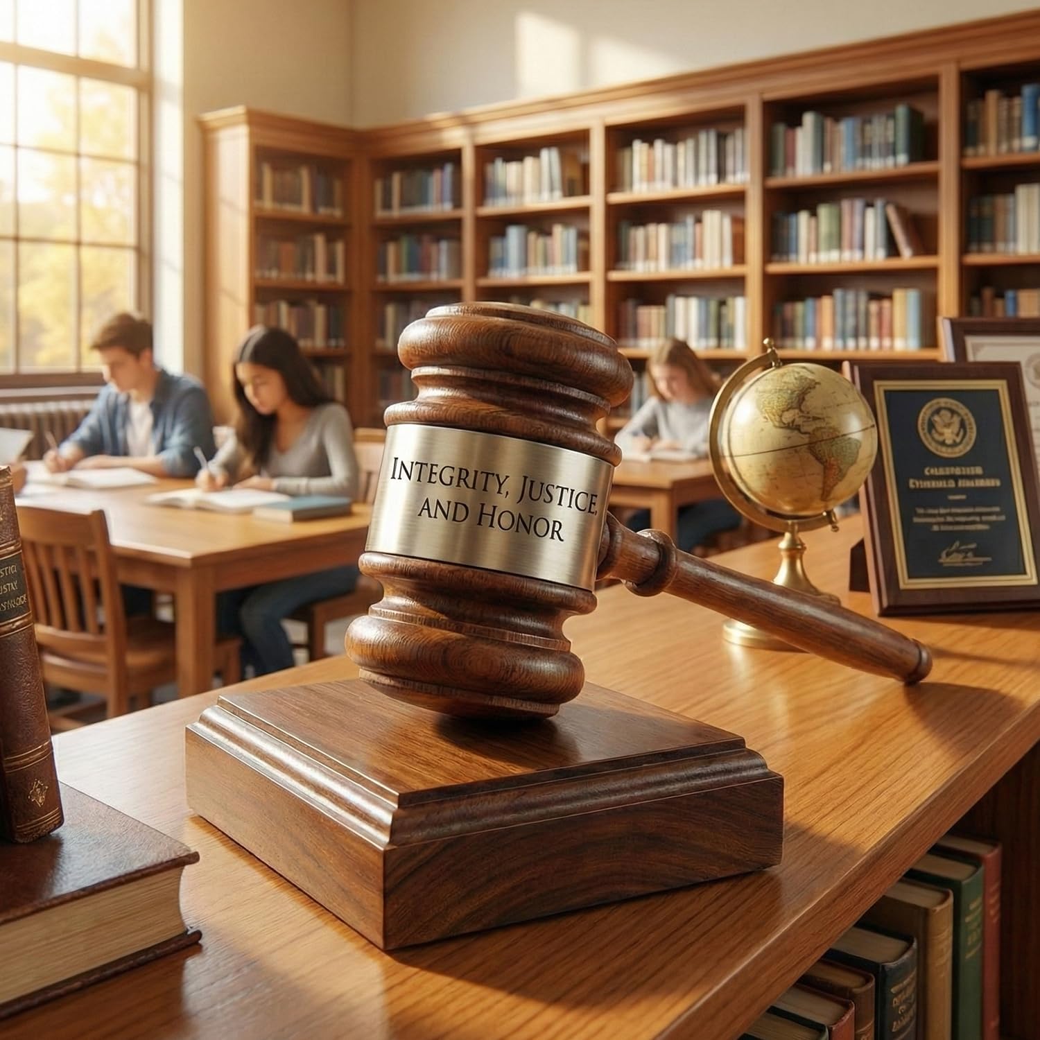 Personalized Wooden Walnut Gavel w/Square Sound Block (Silver Band)