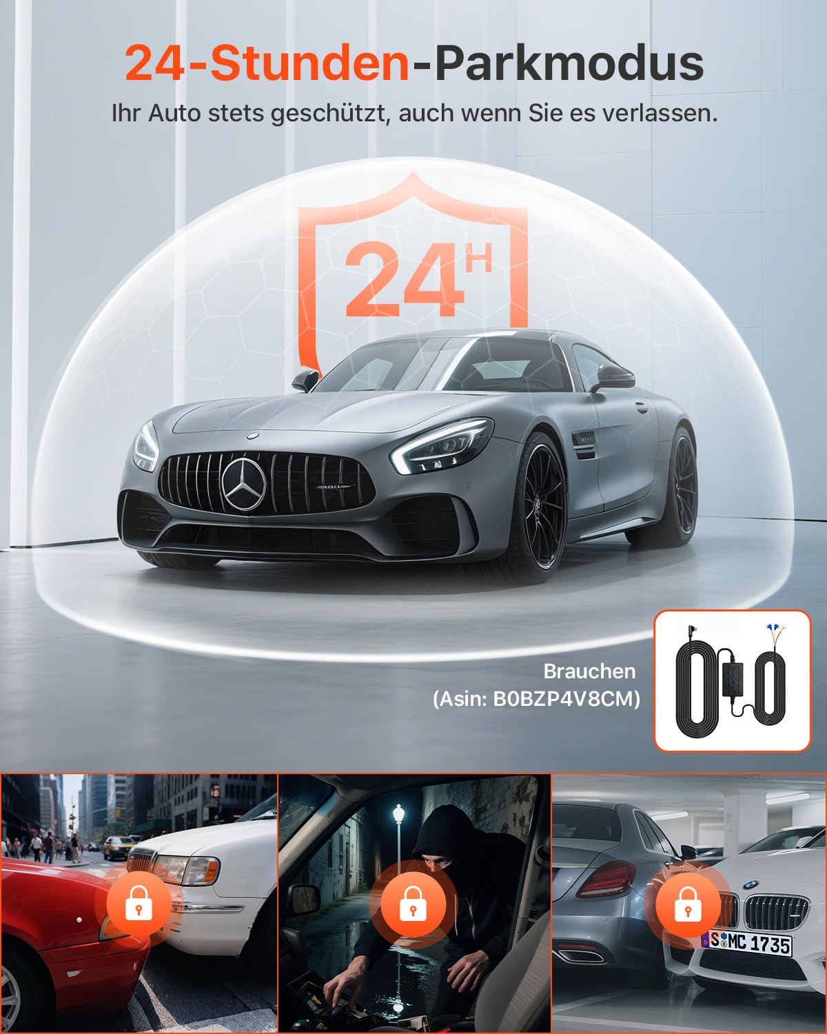 Bestsee 2.5K Dashcam Auto Vorne Hinten und Innen, 2,35" IPS-Bildschirm, 64GB SD-Karte, 24H Parküberwachung, WDR Nachtsicht, G-Sensor, Loop-Aufnahme