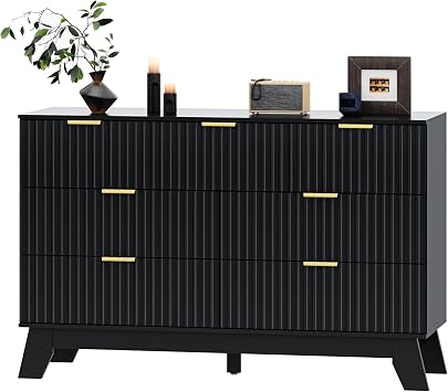 HUANLEGO 48" W Fluted Dresser for Bedroom with 7 Drawers, Black