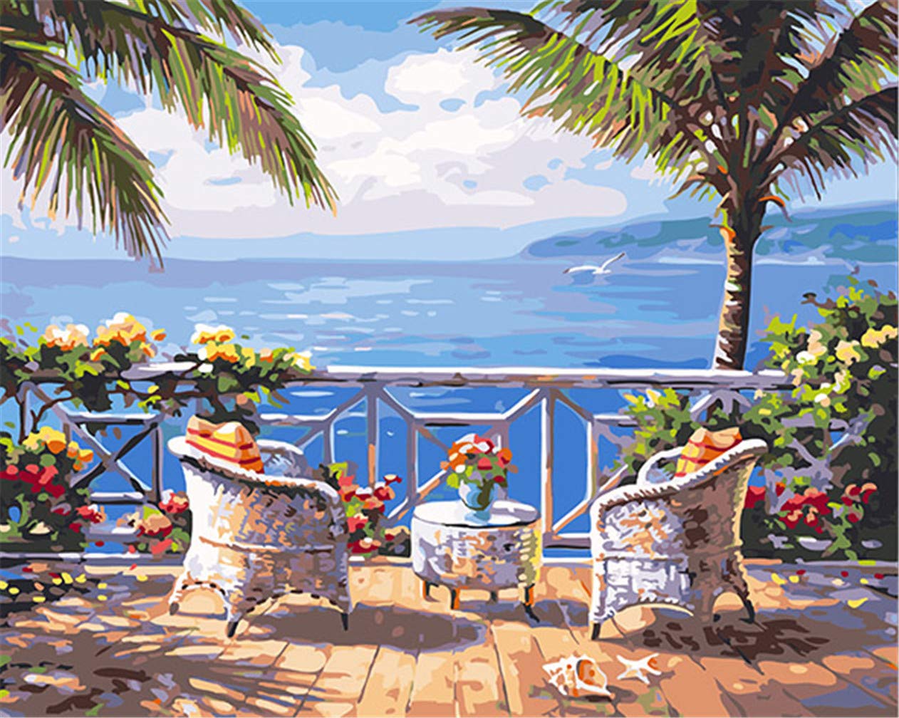 Awesocrafts - Kit di pittura con numeri, motivo: tramonto spiaggia e cuore, per adulti e bambini, 40,6 x 50,8 cm (tramonto, senza cornice