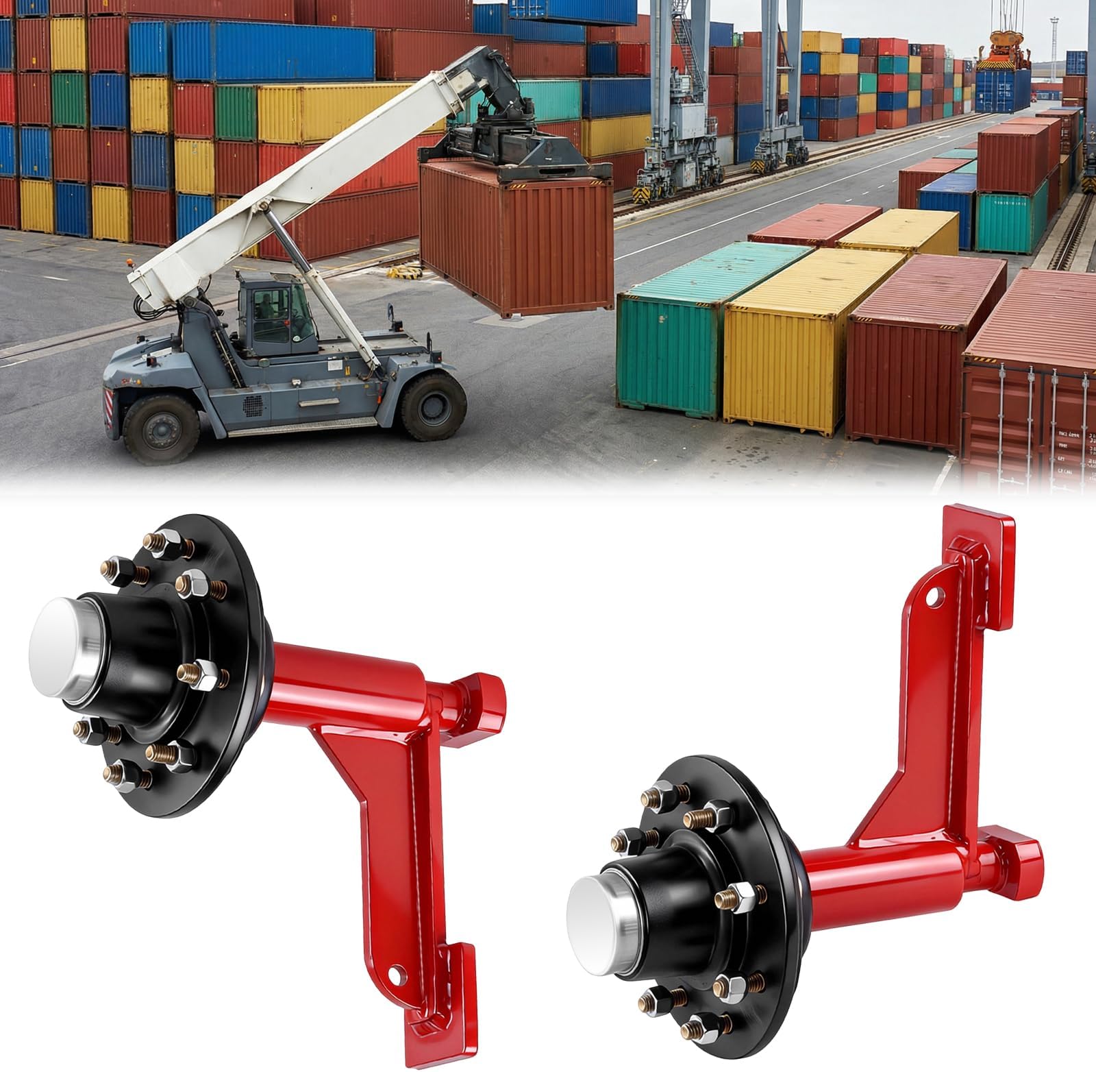 ETOYA Upgrade 2 Pack Shipping Container Wheels, 8 x 6.5 Lug Heavy Duty Wheel Kit with Durable Axle & Ratchet Tie Down Straps, Sturdy Moving Accessory for 20ft - 40ft Shipping Containers