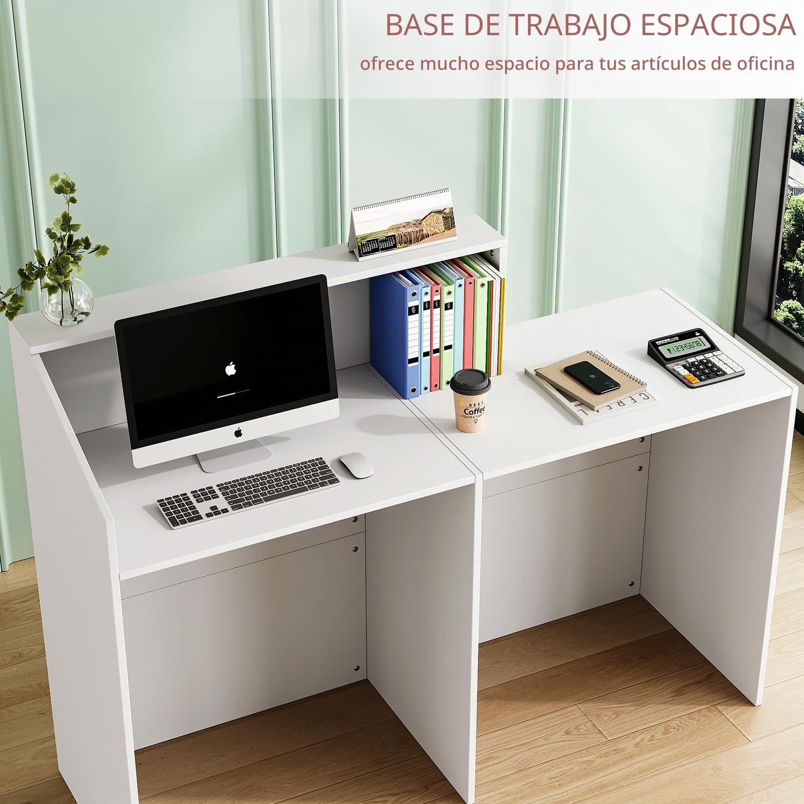 Mostrador de recepción blanco 133 x 45 x 100 cm, mostrador de recepción, mesa de recepción con gran superficie de trabajo, mostrador de oficina, mostrador de efectivo, mesa de recepción, simplicidad