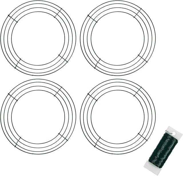 4 Pack Wreath Frame Making Supplies, 8inch Metal Florist Wire Wreath Hanger for Front Door, Diy Crafts Wreath Frame for Christmas Halloween Thanksgiving Day Valentines Decorations