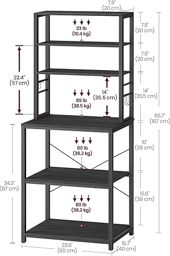 Miniatura 90 de VASAGLE Barra de café, estante para panadería de 31.5 pulgadas para cocina con almacenamiento, estantes de cocina de 6 niveles con 6 ganchos, café