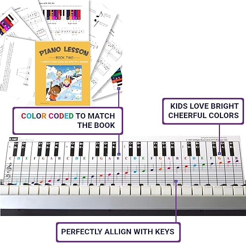 Vista 18 de QMG Piano Lessons Book2 and Color Coded Note Stickers: Piano Music Lesson and Guide Book for Kids and Beginners; Designed and Printed in USA