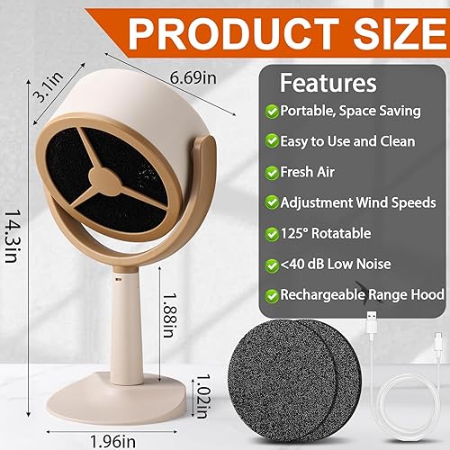 Miniatura 8 de Mity Rain Campana extractora portátil para cocinar, extractor de cocina recargable, rotación ajustable de 125, bajo ruido, filtro de carbono