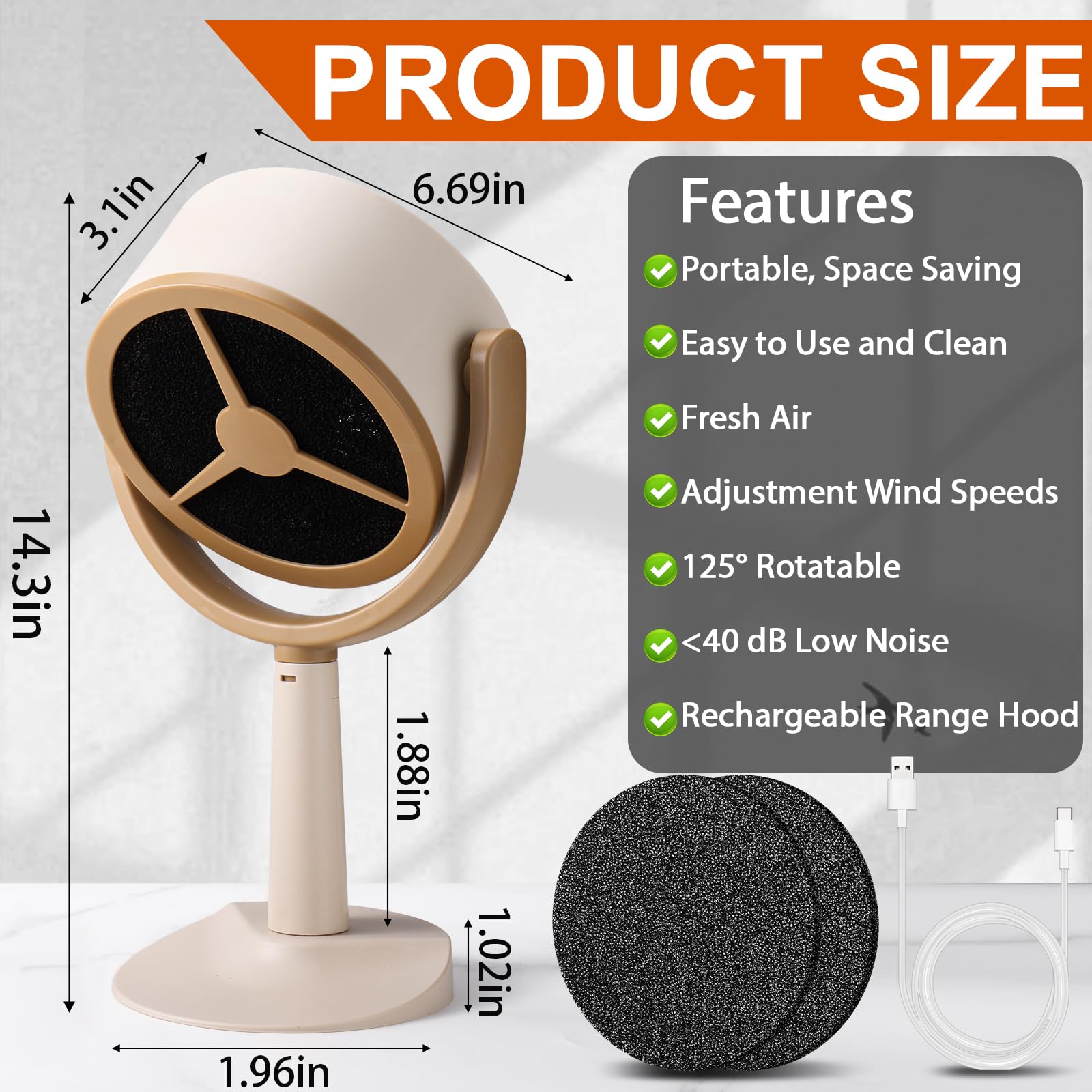 Portable Range Hood for Cooking, Rechargeable Kitchen Exhaust Fan, 125° Adjustable Rotation, Low Noise, Reusable Carbon Filter for Smoke Removal in Kitchens, BBQs, Hot Pots, RVs & Apartments 8