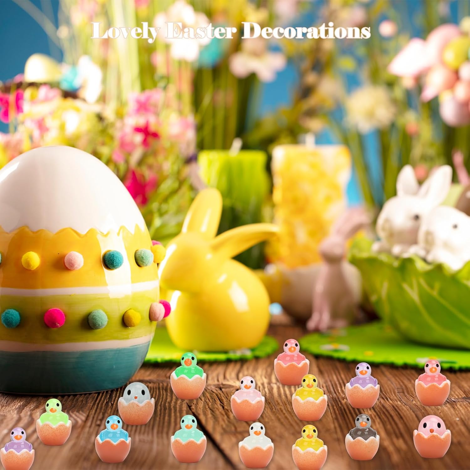 100-Pack Mini Eggshell Ducks, Luminous Tiny Ducks Chickens 10 Colors Small Resin Ducks Miniature Animals Figures for Dollhouse Landscape Decorations Fairy Garden Accessories