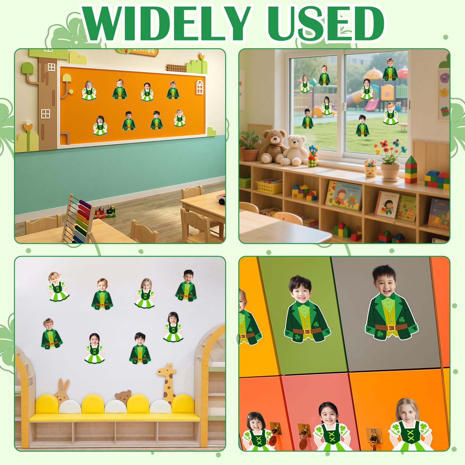50 Piezas de decoración para tablón de anuncios del Día de San Patricio: Recortes de Traje y Vestido de Duende con 100 Puntos de Pegamento, Papel Verde para Decorar aulas, oficinas, hogares y Puertas