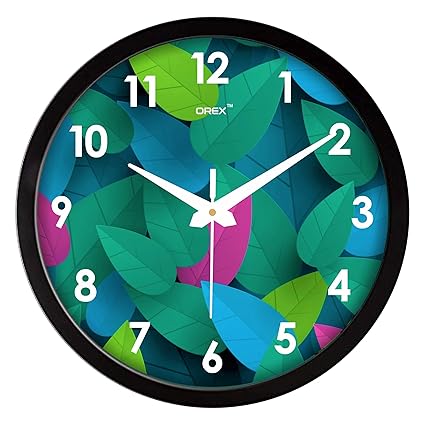 OREX Stylish Leaves Design Analog Wall Clock For Home/Living Room/Bedroom/Kitchen/Office/Kids Room (Black-003)(Plastic)