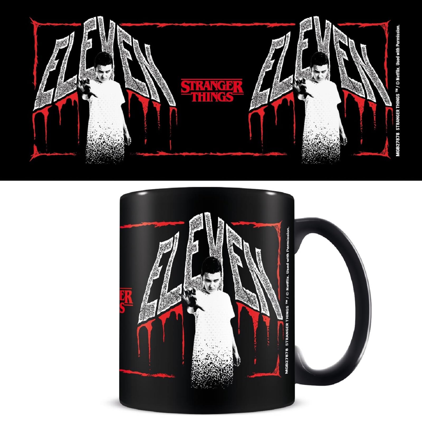 Pyramid International Stranger Things Mug (Eleven Horror Design) 500ml Ceramic Coffee Mug, Cups and Coffee Mugs for Women and Mugs for Men - Official Merchandise, Black