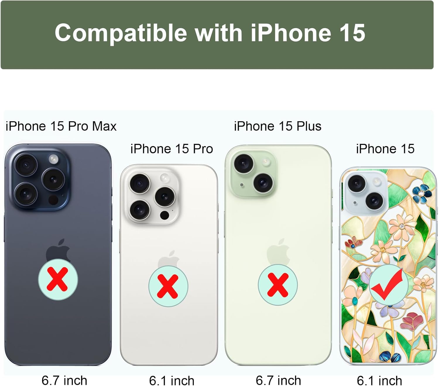 Unov Case for iPhone 15 Case Clear with Design Embossed Floral Pattern Soft TPU Bumper Slim Protective 6.1 Inch (Stained Glass Flower) - Image 7