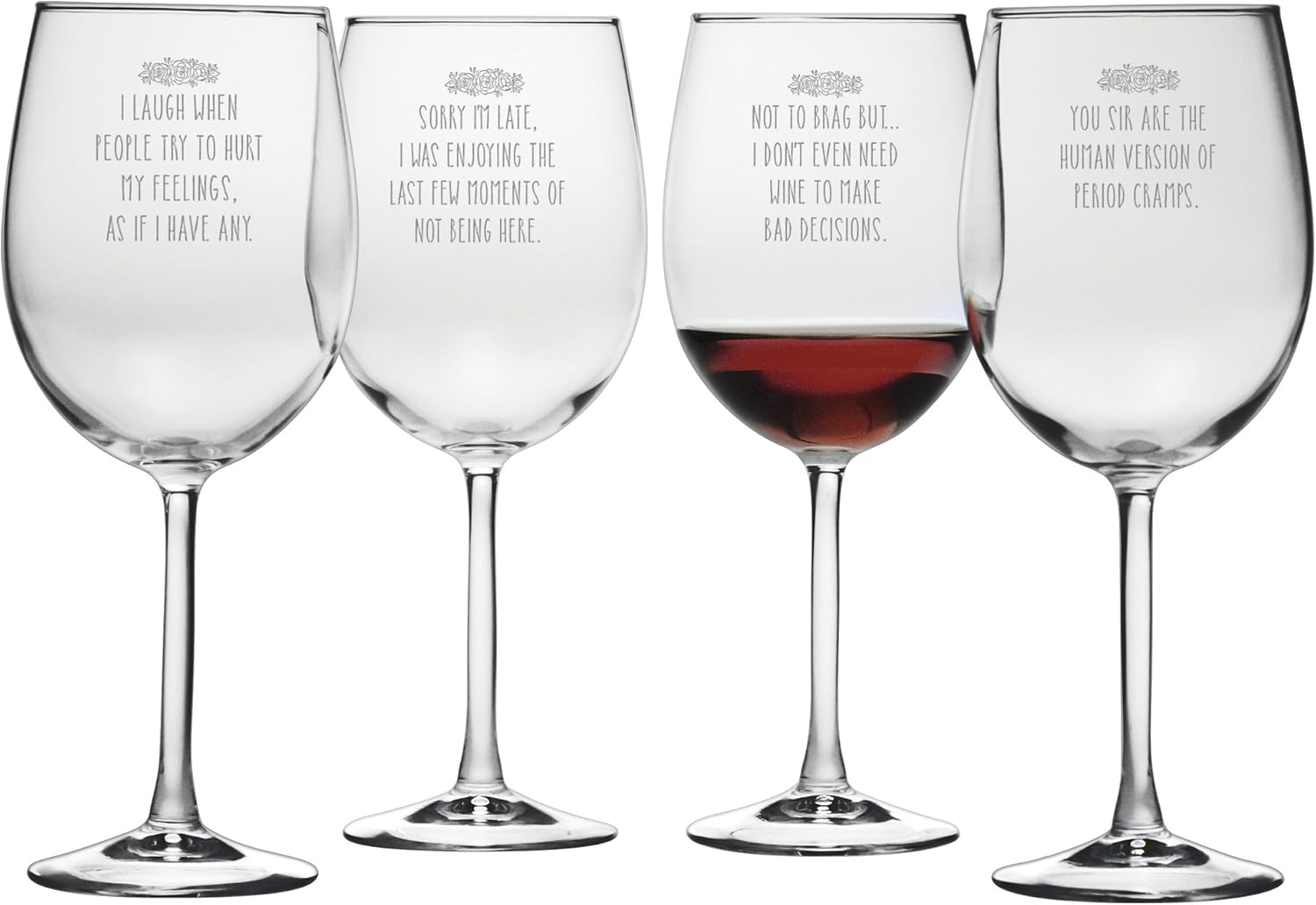 Susquehanna Glass, Brag Stemmed Wine Glasses (Set of 4), 19 oz, Hand Etched Wine