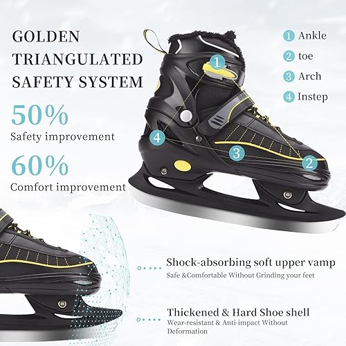 Miniatura 3 de Patines de hockey con 4 tamaños ajustables, acolchado suave y soporte de tobillo reforzado para niños, niñas, jóvenes, hombres, mujeres y Negro
