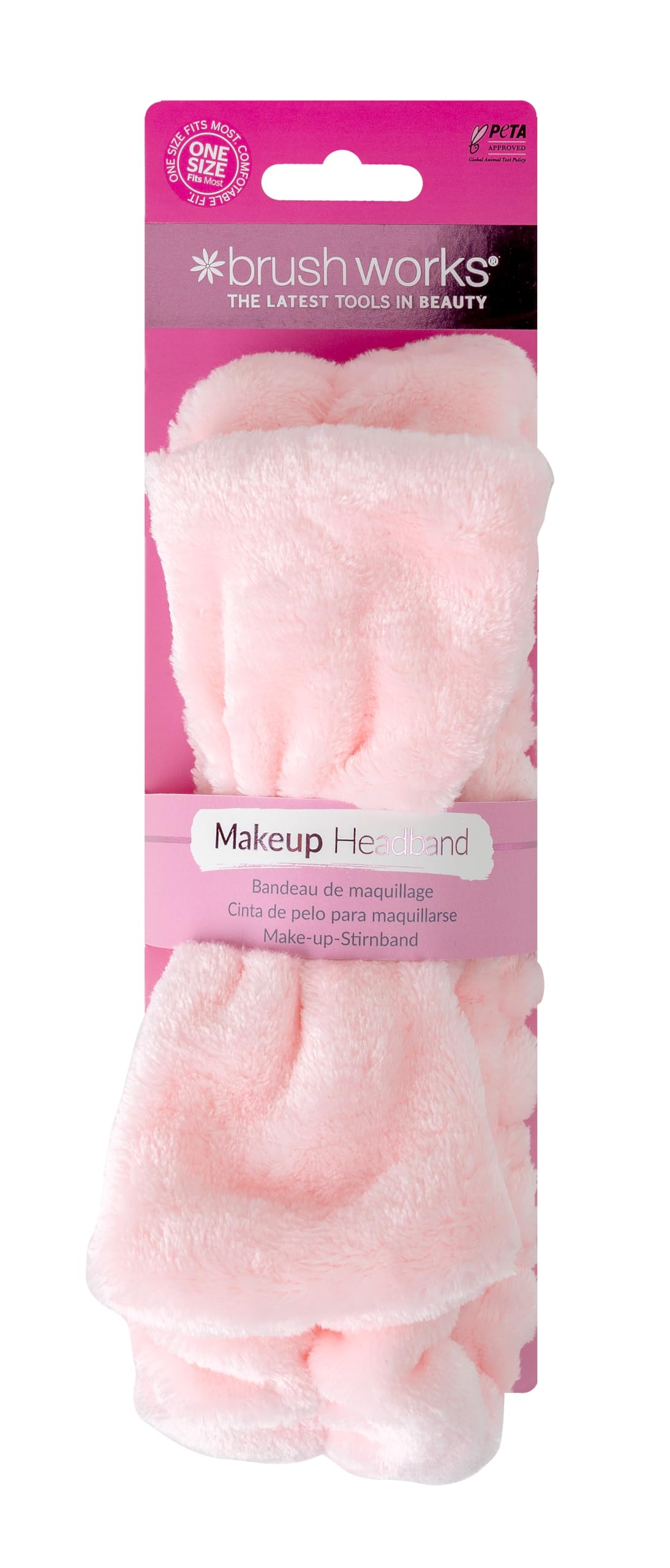 Brushworks Makeup Headband – Pink, Soft Elasticated Headband with Bow for Skincare, Face Masks & Makeup Application | Gentle, Absorbent & Vegan Friendly