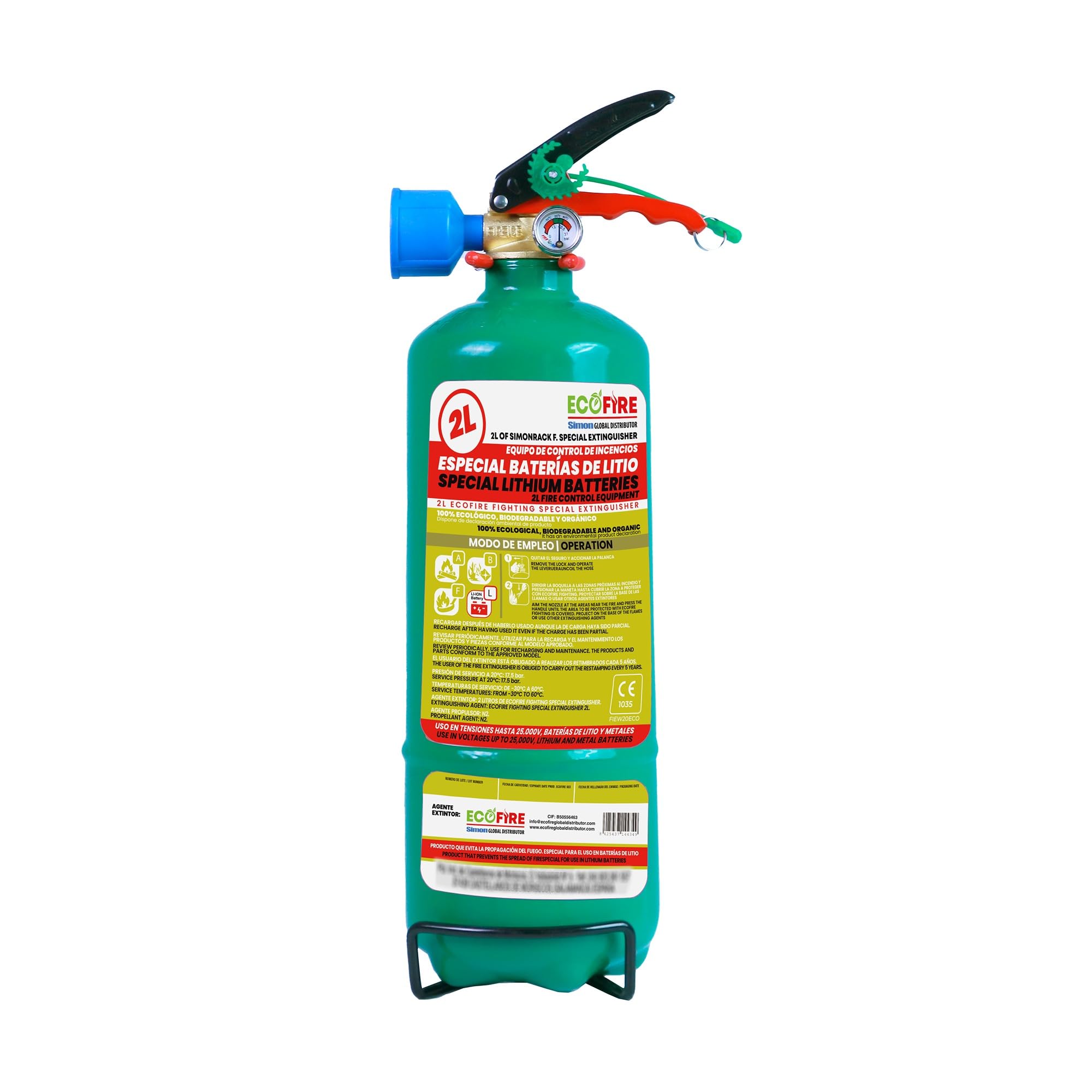 ECOFIRE Fighting ABFL gaśnica, 2 l, gaszenie baterii litowych, przyjazna dla środowiska, gaśnica Ecofire