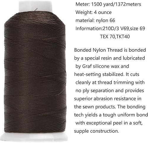 Miniatura 2 de Juego de 2 rollos66 hilos de nailon unidos 210D3 size69 para coser cuero, tapicería, lona, zapatos y tejido de cabello de 3000 yardas