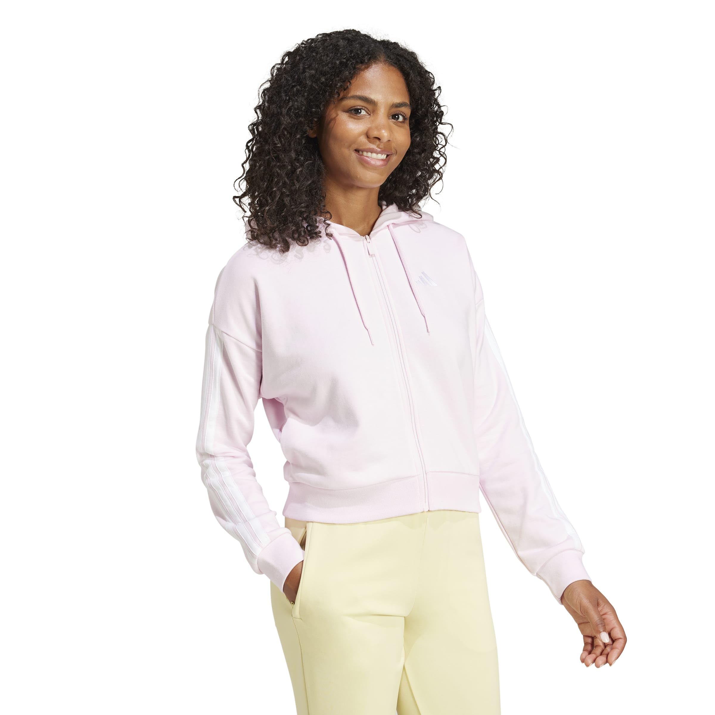 adidas Kobiety ESSENTIALS 3-STRIPES FRENCH TERRY FULL ZIP HOODIE, Clear Pink/White, S