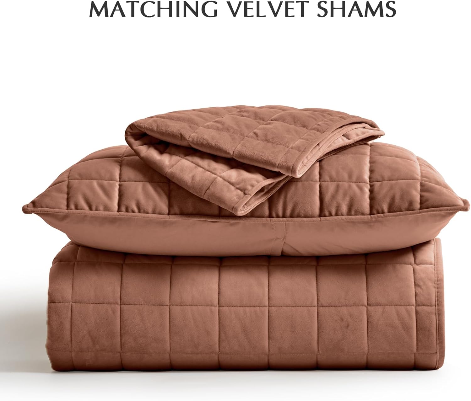 EverGrace Pearl Velvet Quilt Full Queen Size Bedding Sets, Luxurious Soft Velvet Comforter Set, Lightweight Box Stitching Oversized Bedspread Coverlet for All Season, with 2 Shams, Terracotta Clay