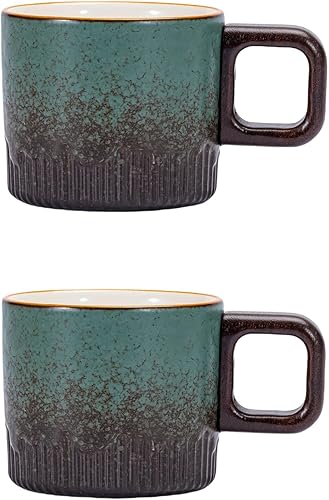 Miniatura 13 de Juego de 2 tazas de café expreso, tazas de cerámica de 2 onzas, tazas Demitasse para té o café (verde oscuro) Verde