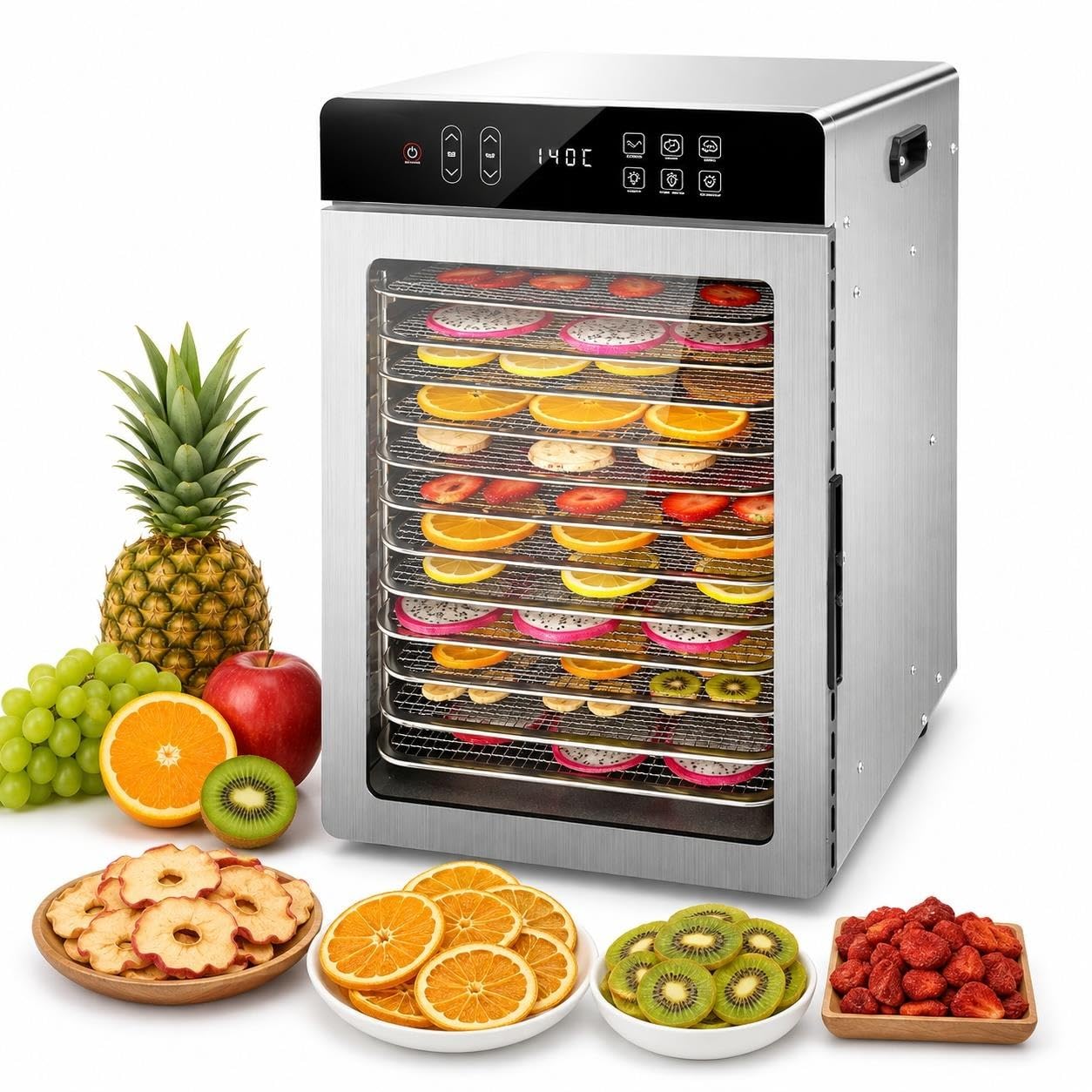 Deshidratador de Alimentos, 30–90°C Secador de Frutas con Control Táctil