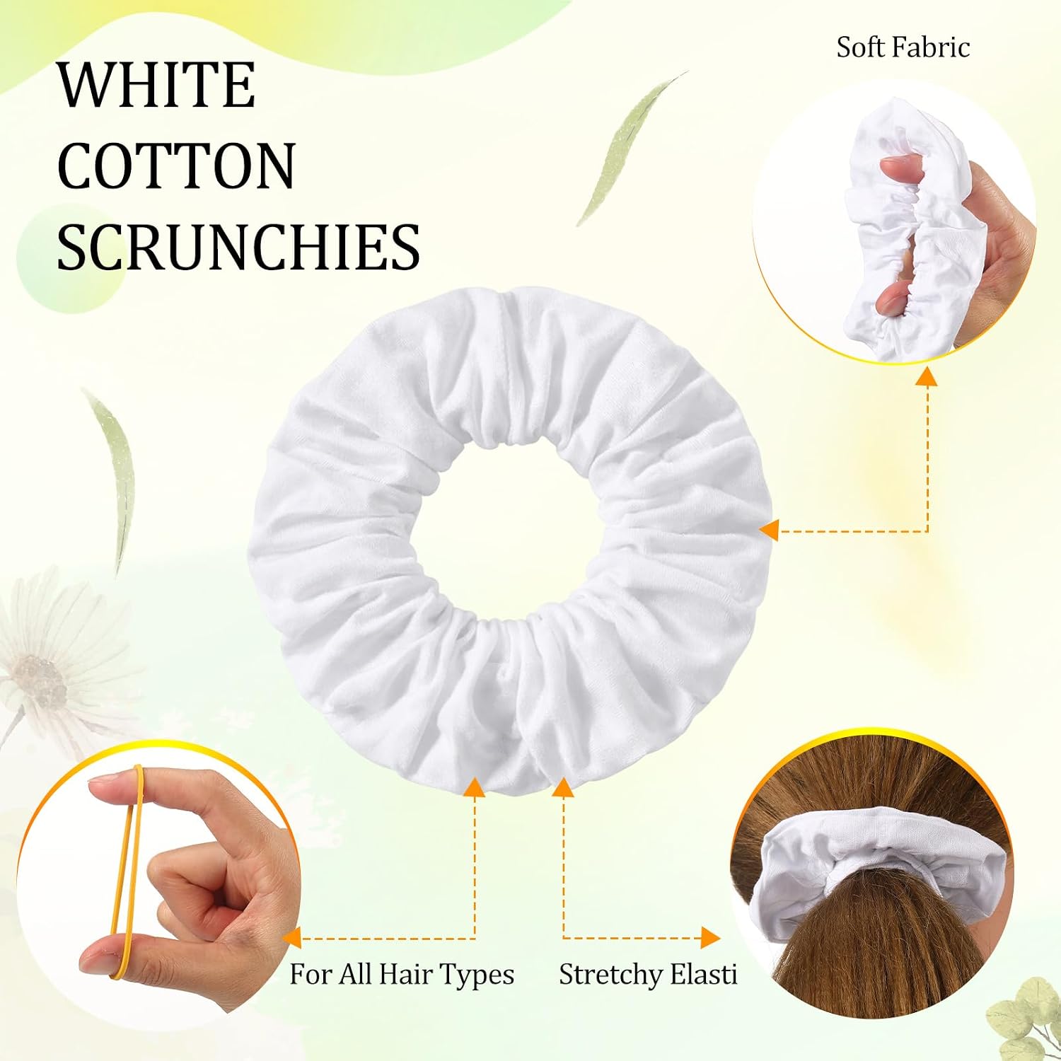 Sosation 30 Packs White Scrunchies for Tie Dye Kit Party Supplies, White Cotton Hair Elastic Hair Ties Pony Tail Holder with 200 Packs Rubber Bands for Women DIY Supplies Gifts