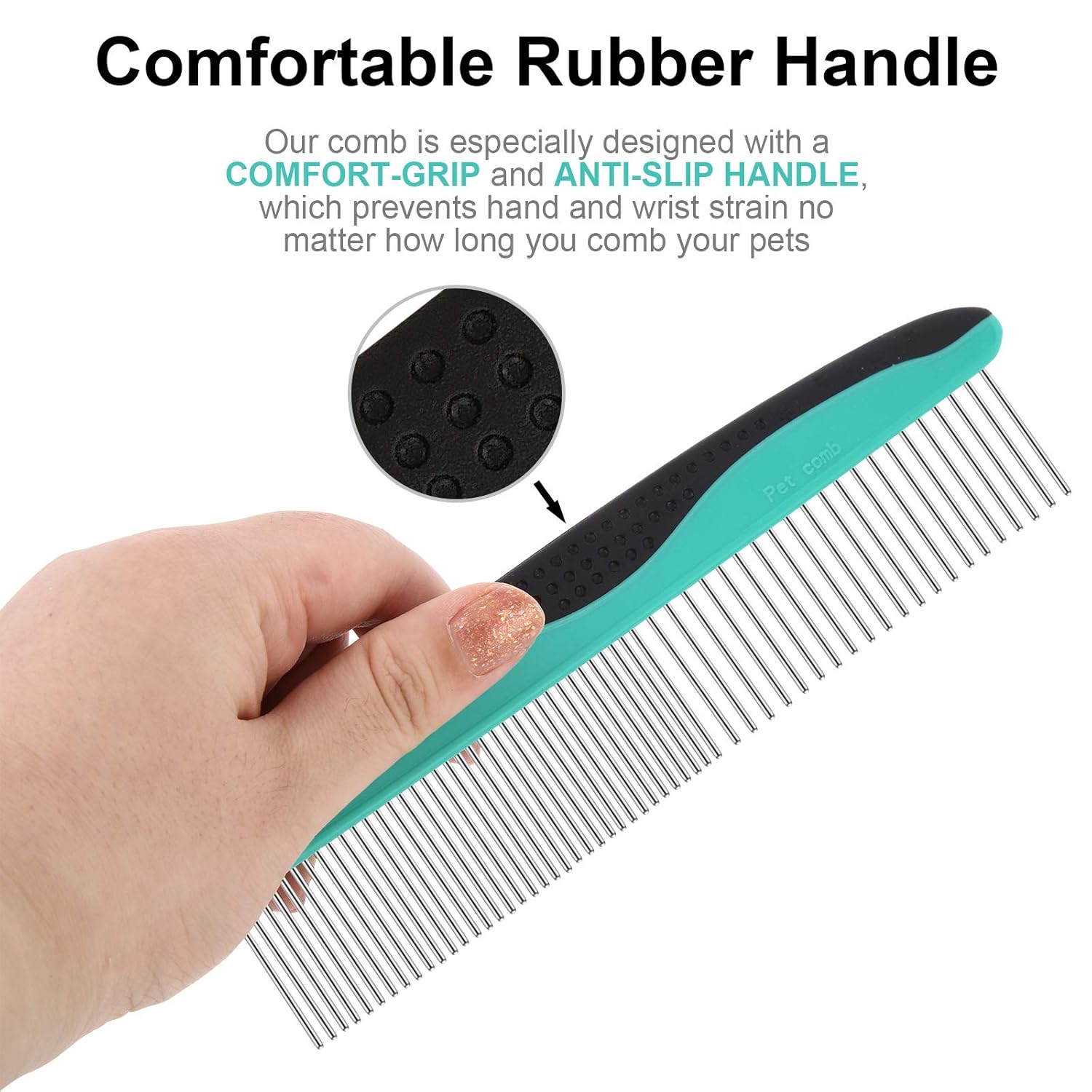 YOPETAYU Pet Comb for Long & Short Haired dog, cat, bunny & other pets. Removes Tangles Hair, Knots, Loose Fur & Dirt. Has a Comfortable Non-Slip Handle, wide & narrow Stainless Steel Teeth : Pet Supplies
