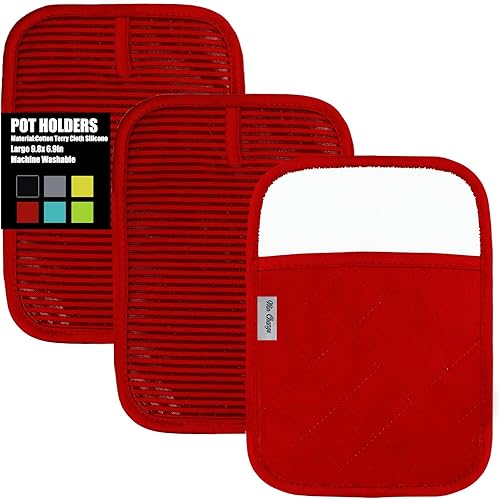 Win Change Juego de soportes para ollas de silicona para cocina, resistentes al calor, manoplas de horno de gran tamaño con bolsillos, agarraderas