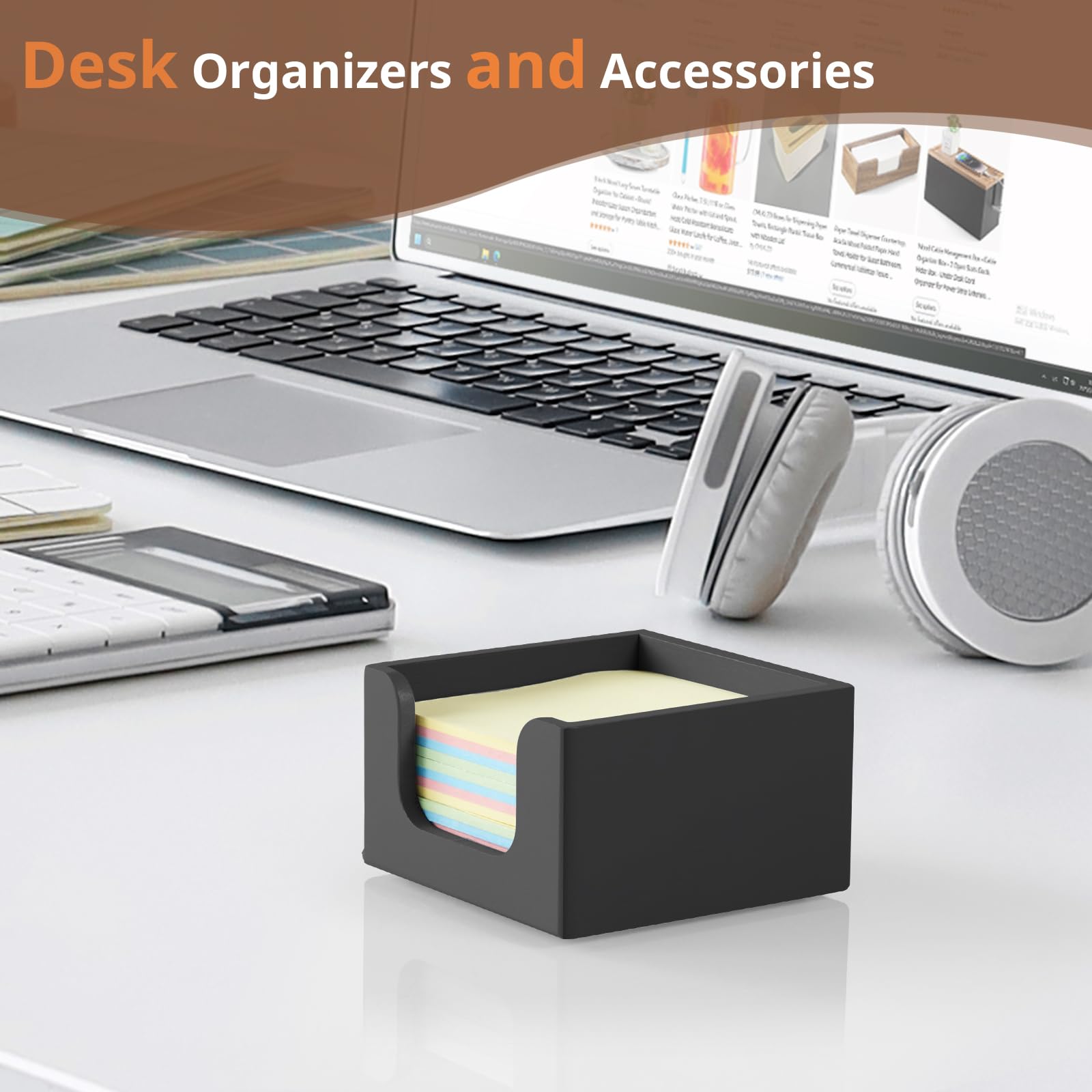 CMLKLZD Sticky Note Holder, Post It Note Dispenser for Office Desk Accessories, Self Stick Note Pad Holder, Memo Pad Holder Dispenser Organizer for School Office Desk Supplies, Black 2