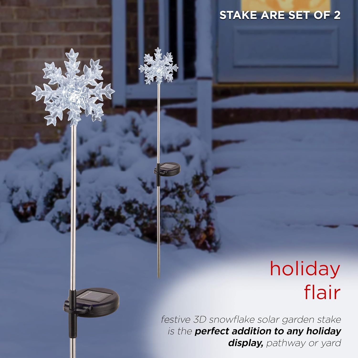 Alpine Corporation 33" H Outdoor Solar 3D Snowflake Garden Lawn Stakes with LED Lights (Set of 2) : Patio, Lawn & Garden