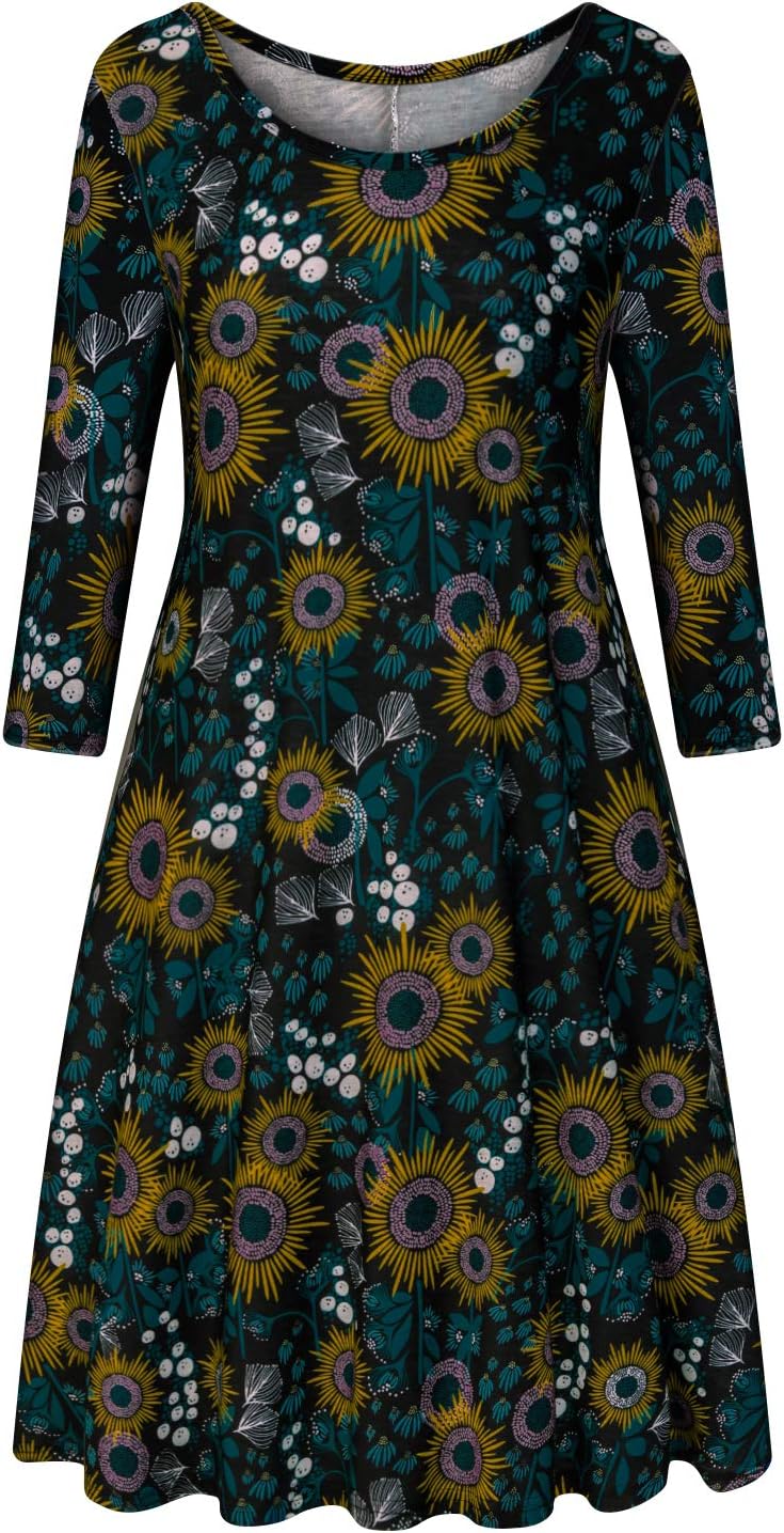 Tanst SkyWomens Casual Round Neck Plus Size Floral Tunic Shirt Dress with Pockets