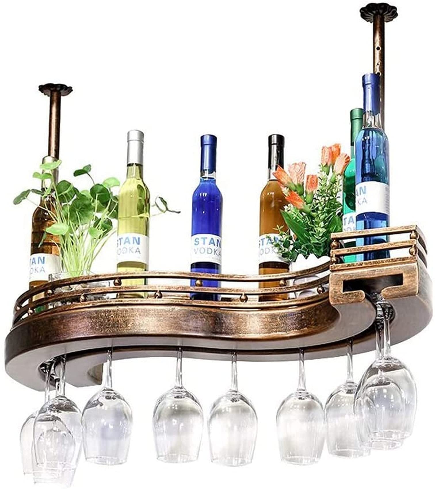 Porte-verre suspendu en bois massif 80x25cm pour bar et cuisine