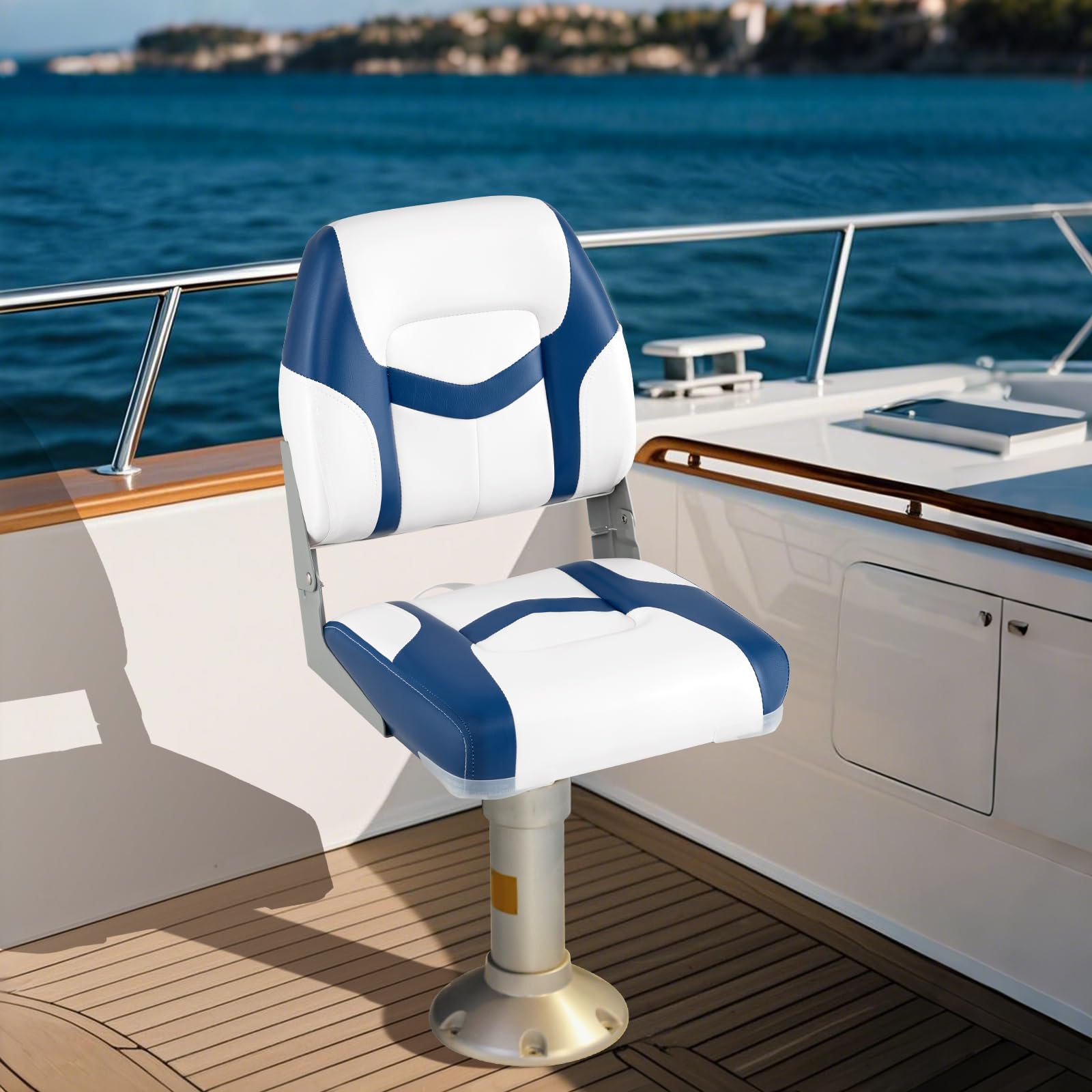 COSTWAY Set di 2 Sedie da Barca, Sedili Alti da Barca Pieghevole Morbide Imbottite Spesse, Sedile Nautica Ergonomico per Imbarcazioni da Pesca, 42 x 49 x 51 cm, Blu e Bianco