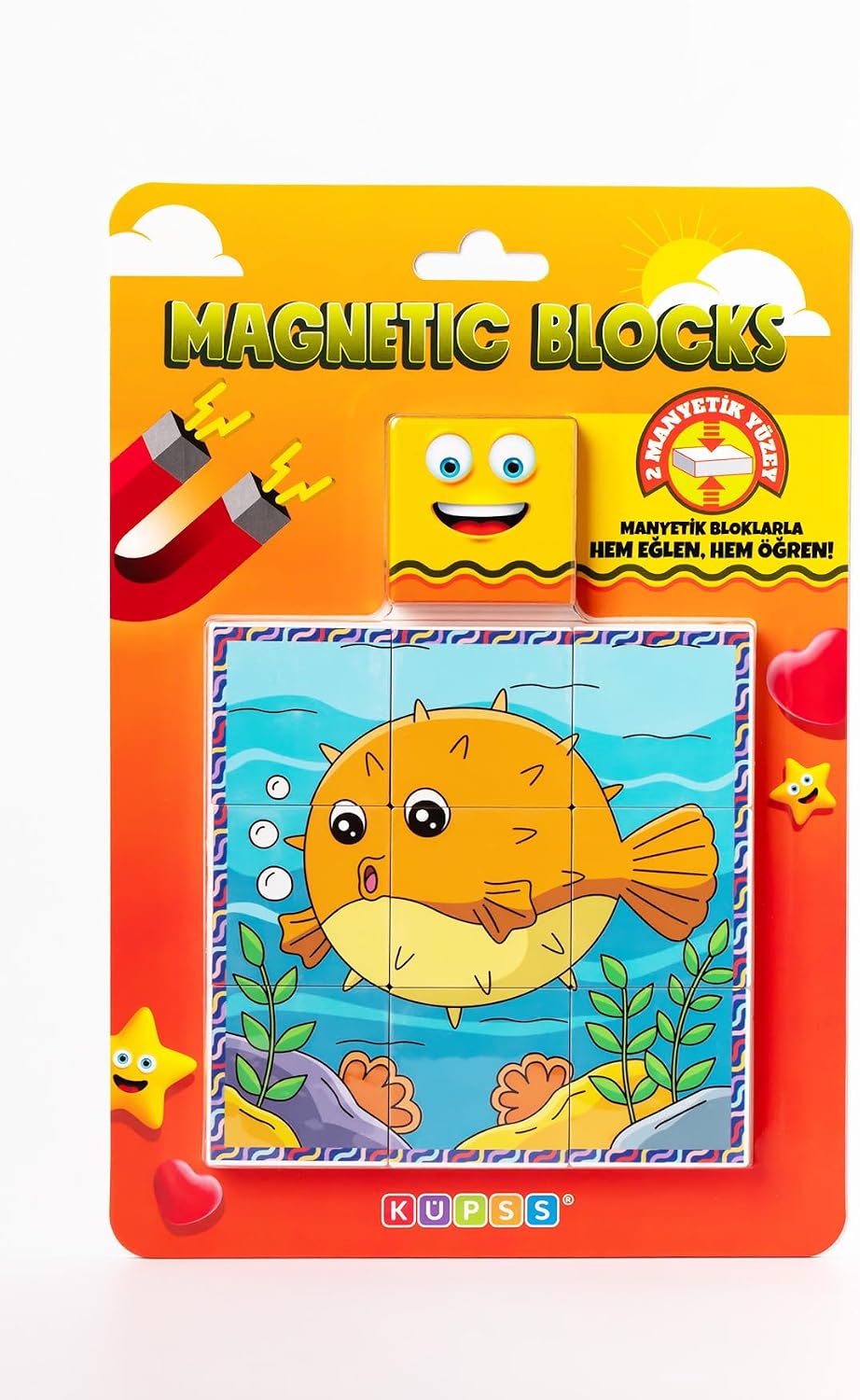 KÜPSS Manyetik Blok Çift Taraflı 9 Parçalı Mıknatıslı MELEK BALIĞI - BALON BALIĞI Puzzle - 2 Görsel YapBoz