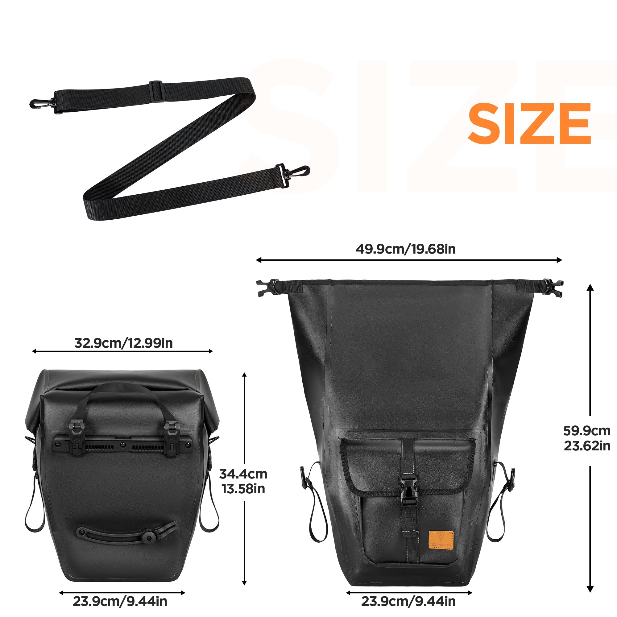 ENJOHOS Alforja para Portabultos Trasero de Bicicleta 20-35L Alforja Trasera Bolsa Portaequipajes Bici de Viaje con Cierre Enrollable Resistente al Agua Bandolera con 1 Correa para el Hombro, Negro