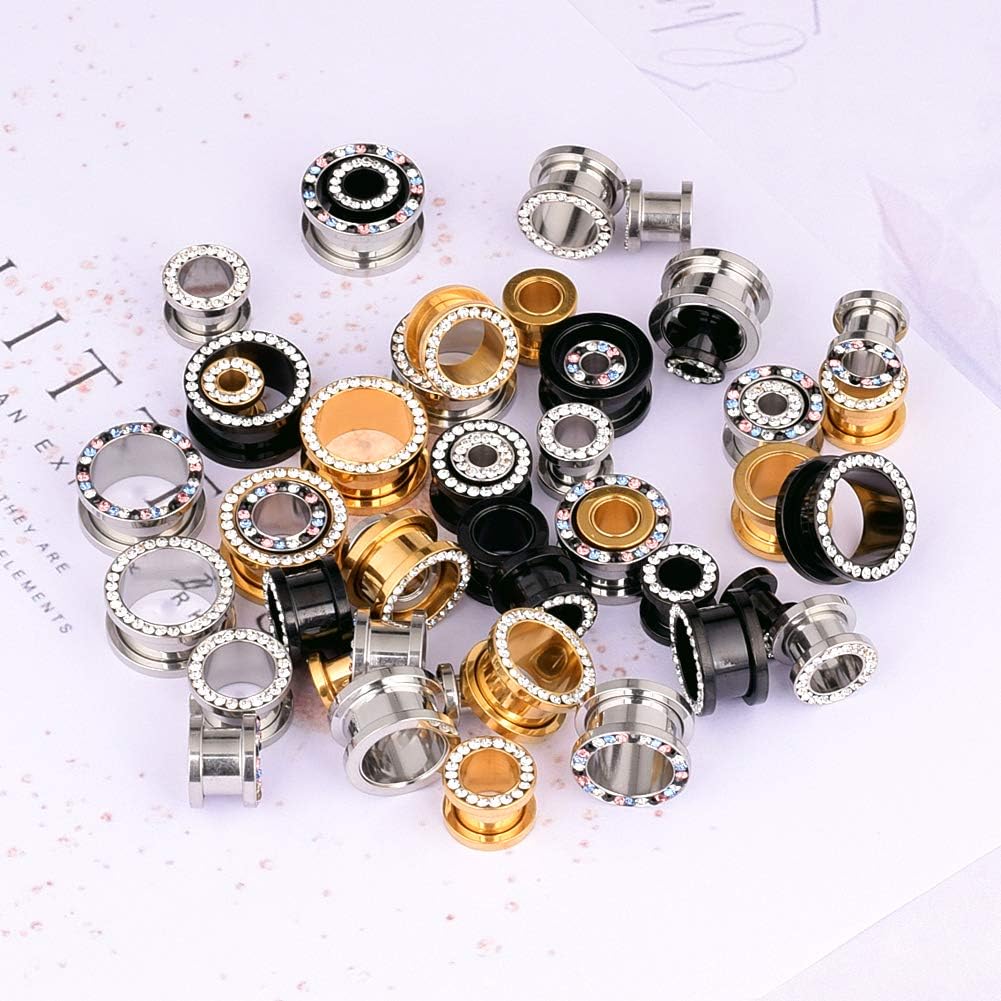 Stuppendux 4Pairs Dazzle Hollow Stainless Steel Double Flared Ear Stretcher Ear Plugs Tunnels Piercing Jewelry for Women and Men 2G-5/8