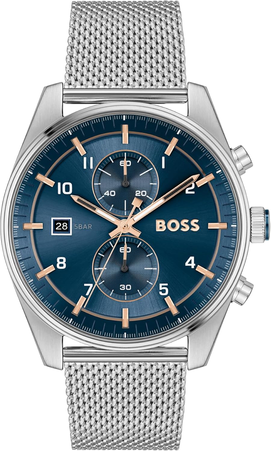 BOSS Skytraveller Men's 44mm Stainless Steel Chronograph Wristwatch - Water Resistant up to 5ATM/50 Meters, Sporty and Sophisticated
