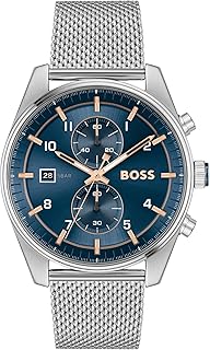 BOSS Skytraveller Men's 44mm Stainless Steel Chronograph Wristwatch - Water Resistant up to 5ATM/50 Meters, Sporty and Sophisticated