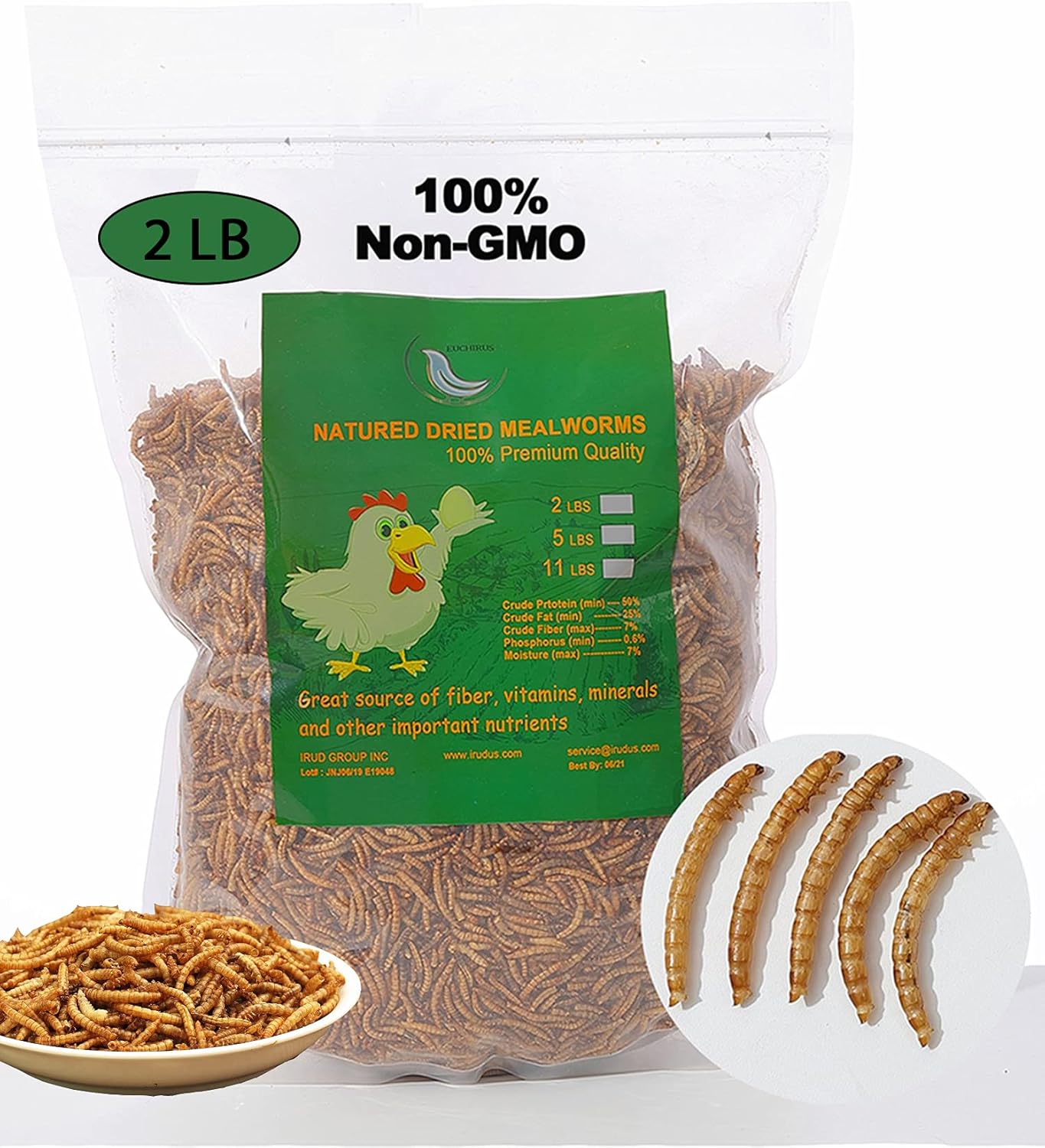 Non-GMO High-Protein Large Dried Mealworms for Chickens, Natural Grubs and Poultry Treats as Chicken Feed,Duck Food, Wild Birds Seed,Fish Food,Reptile Food,Amphibian Food(Mealworms-2LB)