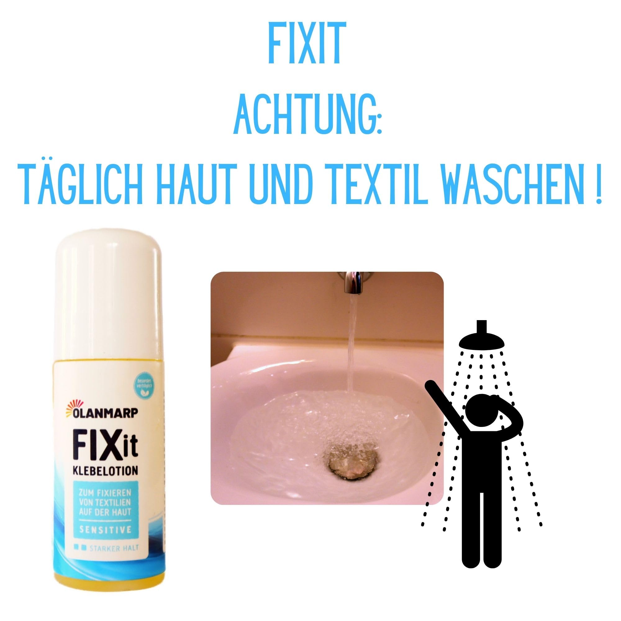 Colle pour la peau FIX IT - Lotion adhésive spéciale soluble dans l'eau pour textiles, bas de compression et plus - Fabriquée en Allemagne (60 ml)