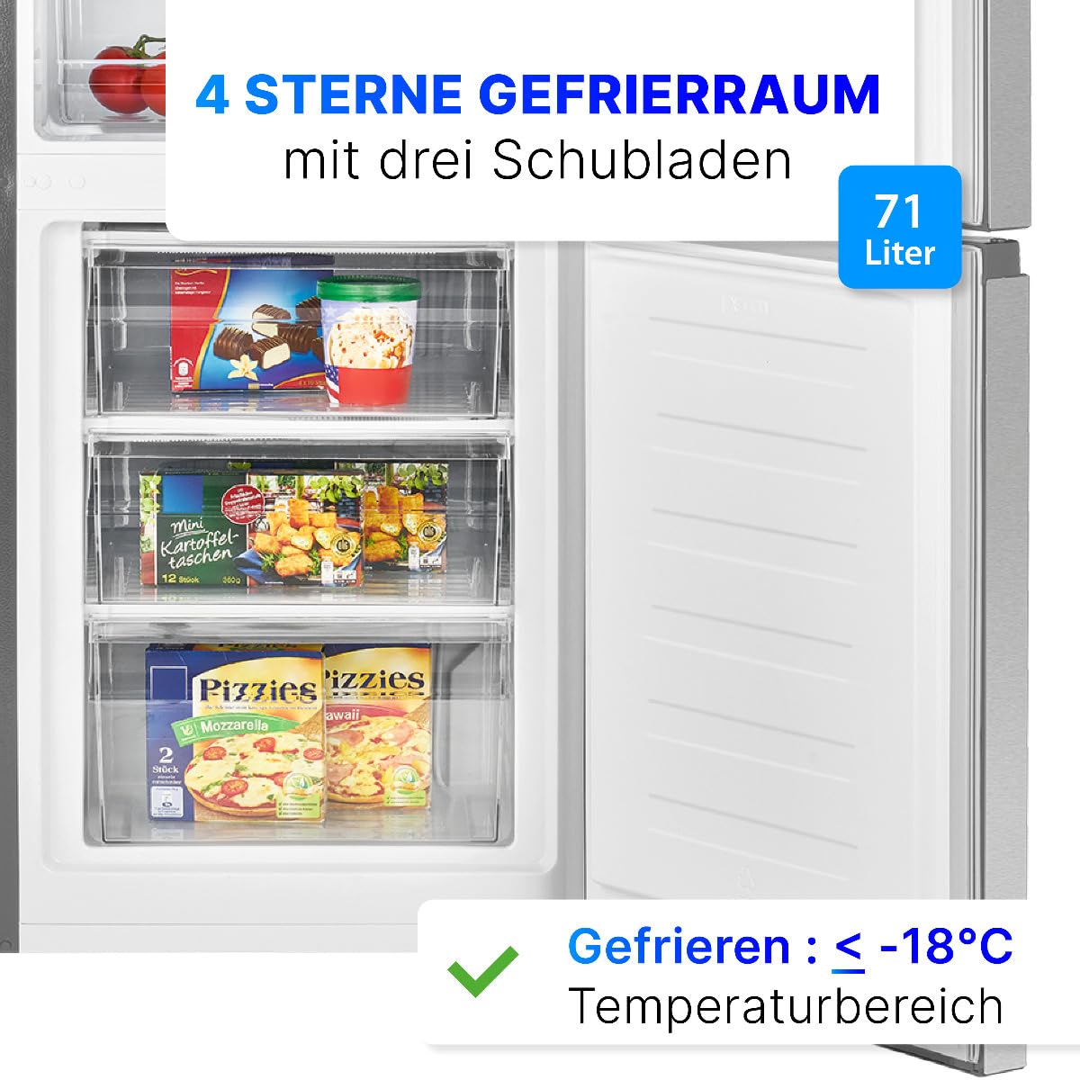 Bomann Kühlschrank mit Gefrierfach 269L Energieklasse D 180cm leise 39 dB KG 184.2 inox