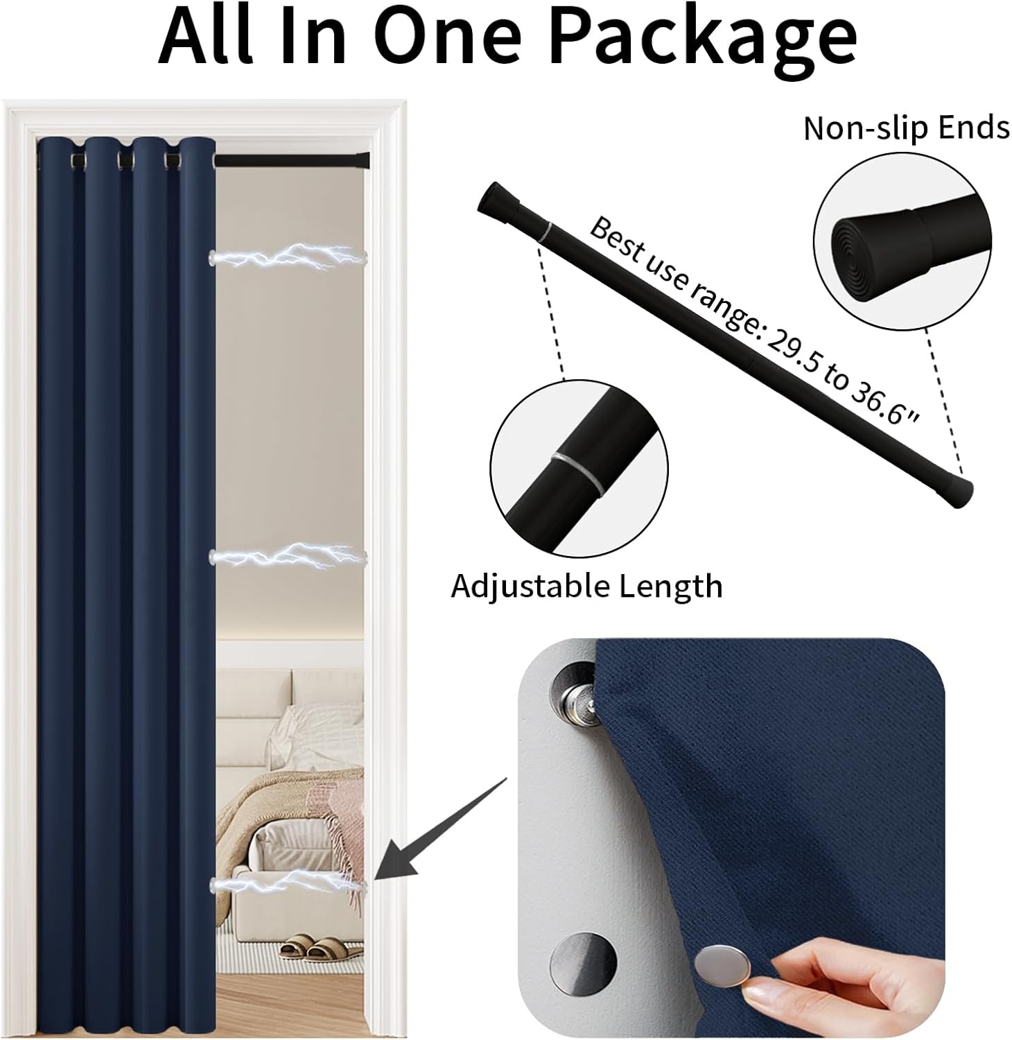 Vatge Magnetic Doorway Curtain for Privacy, Closet Curtain with Rod, Room Dividers for Closet Door and Sliding Door, 1 Panel, W42 x L80, Navy image 2
