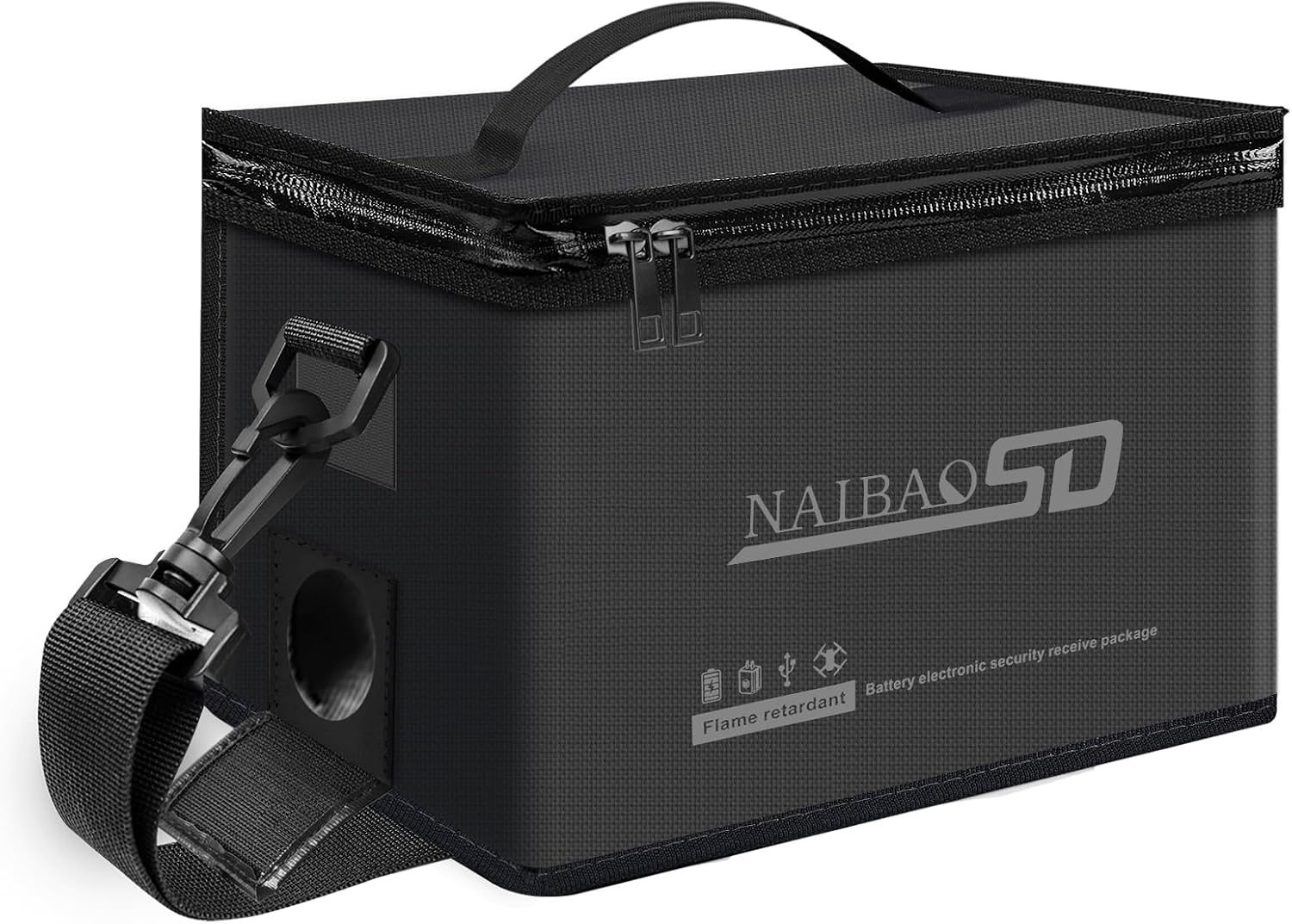 Fireproof Explosionproof Lipo Battery Bag for Lipo Battery Storage and Charging, Large Capacity Fire Resistant Detachable Shoulder Strap with Double Metal Zipper (11 x 8 x 6.5 in)