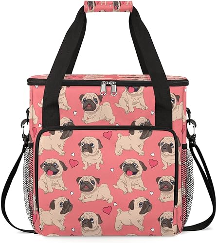 Bolsa de café de dibujos animados con diseño de pugs para perros, bolsa de transporte de viaje compatible con Keurig K-Mini o K-Mini Plus, portátil,