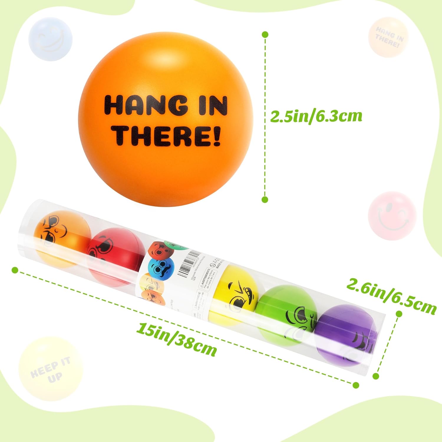 6 Pcs Motivational Stress Balls for Kids 3+ and Adults, Inspirational Stress Relief Balls Hand Exercise Therapy Ball Set, Double Sided Colorful Foam Stress Ball with Positive Quotes and Smiles