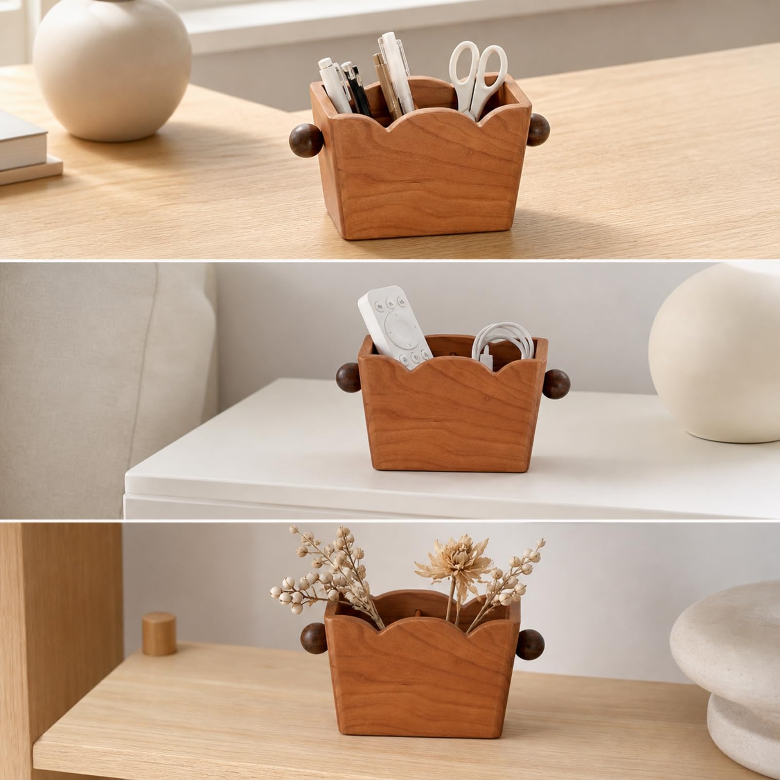 predolo Organizador Escritorio Madera Maciza Organizador con Dos Compartimentos Resisn Caja Organizadora Madera Maciza sin Tapa, Marrón Oscuro