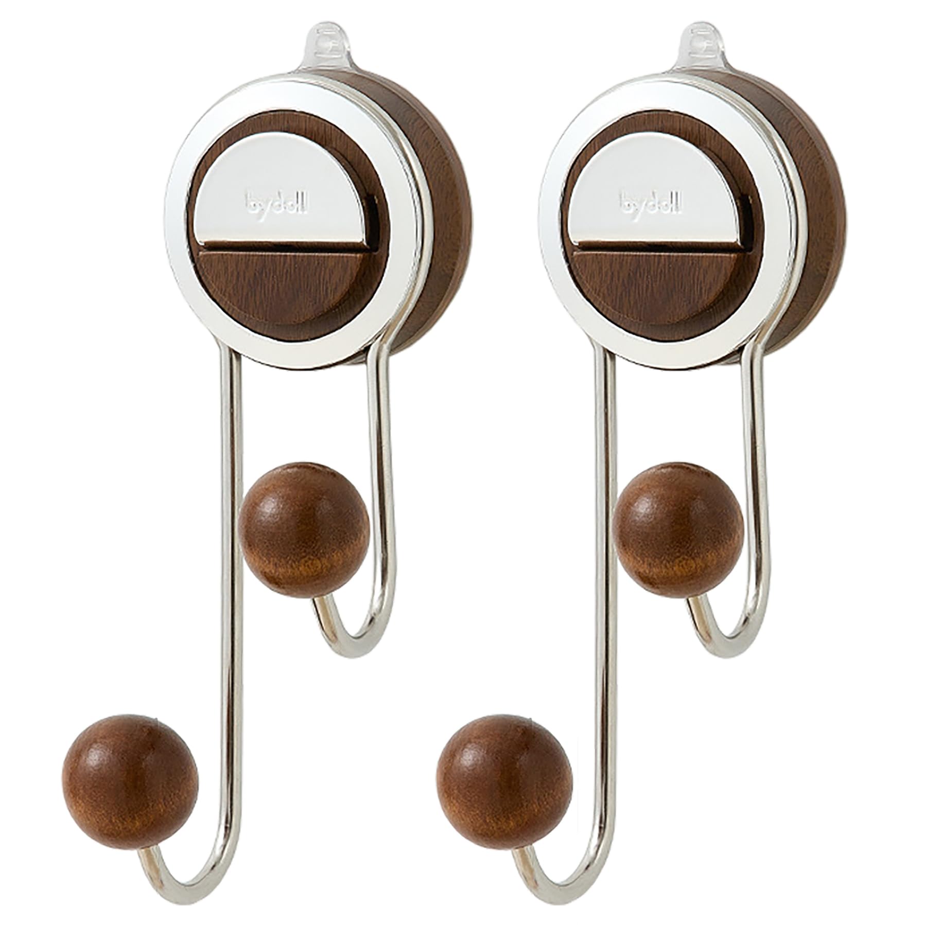 MURRI&MURRDI Heavy Duty Suction Hooks 2 Pack, Robe Hook Suction Cup Hanger, Removable Vacuum Hooks Holds Up to 15kg, Suction Wreath Hook for Bathroom Kitchen Door Window (2 Walnut Wood)
