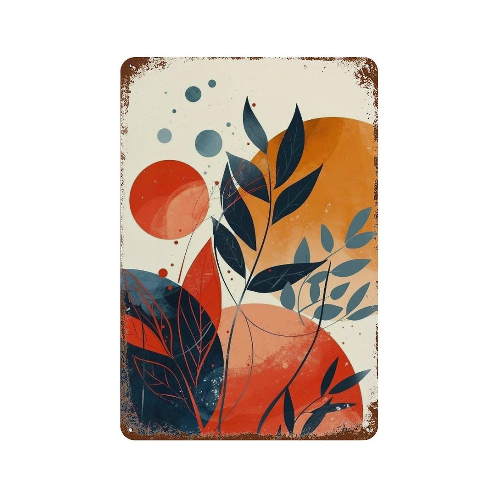 WUJHGRSG Minimal Soft Wash Multicircular Botanical Layout 01 Wall Art Retro Iron Vintage Metal Tin Sign Poster Modern Decor for Home Cofffee Club Bar Shop Style 30x20cm